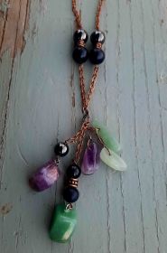 Crystal Chunky Dangle Amethyst & Aventurine Red Copper Chain Necklace