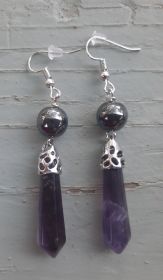 Amethyst Shungite Black Tourmaline Earrings