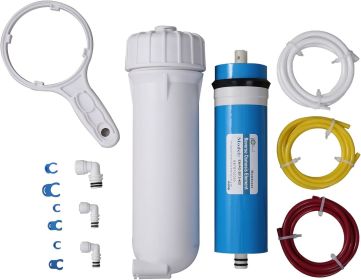 HUINING Reverse Osmosis Membrane 50/75/100/150/400/500GPD and RO Membrane Housing Kit with Quick Connector,Check Valve,Water Pipe,Wrench  for Resident (style: 400GPD SET)